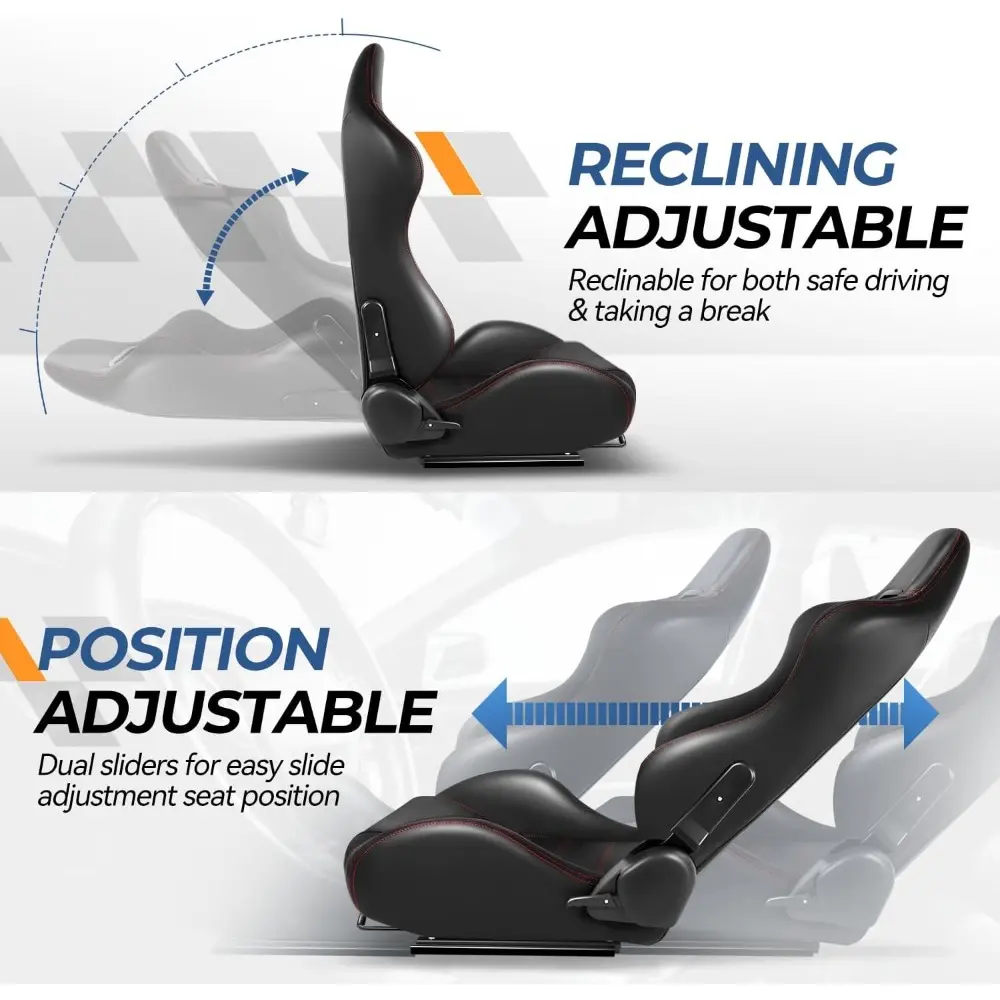 Pair of Racing Seats Universal Reclinable Bucket Seats with Side Mount Sliders and Bracket, 36 (H) x 21.5 (W) x 22 (D) Inches,