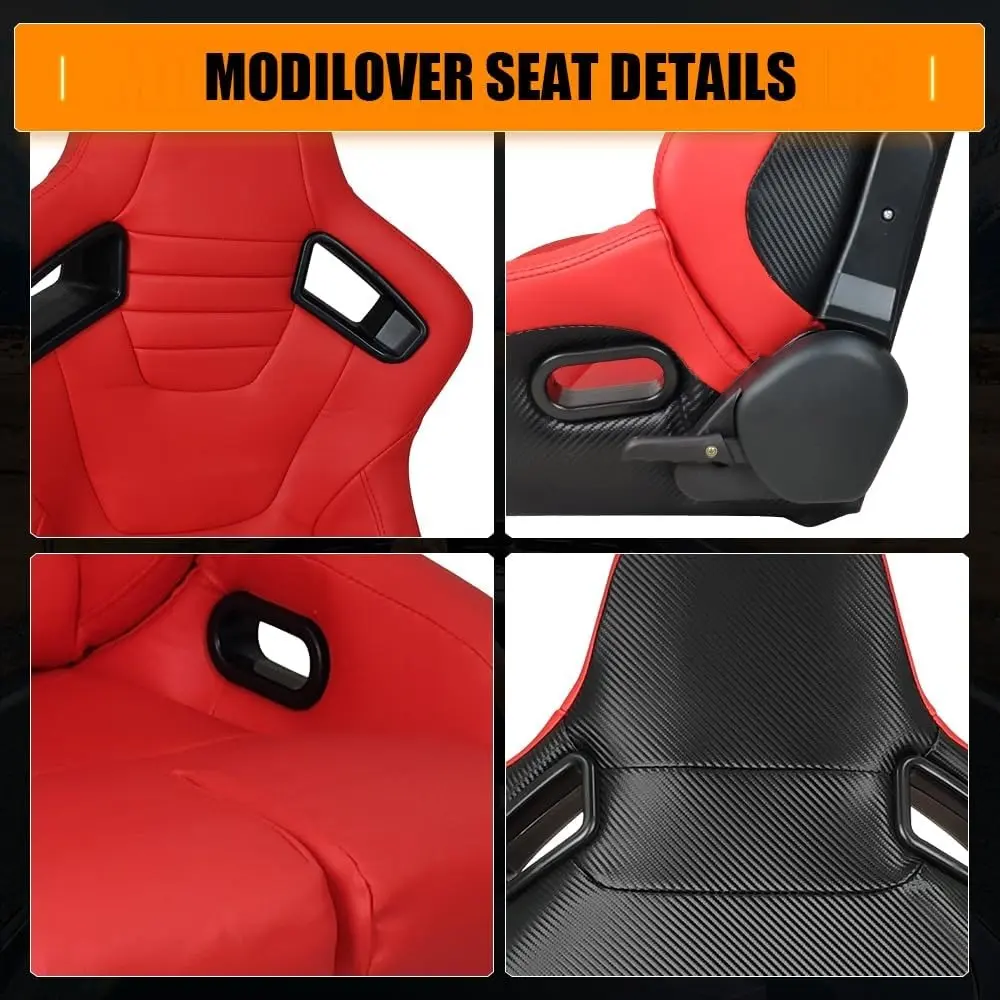 Universal Racing Seat, Adjustable Reclining Bucket Seat with Slider, PU & Carbon Leather Thigh Support Sport Seat for Driver Sid