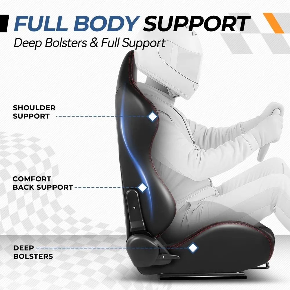 Pair of Racing Seats Universal Reclinable Bucket Seats with Side Mount Sliders and Bracket, 36 (H) x 21.5 (W) x 22 (D) Inches,