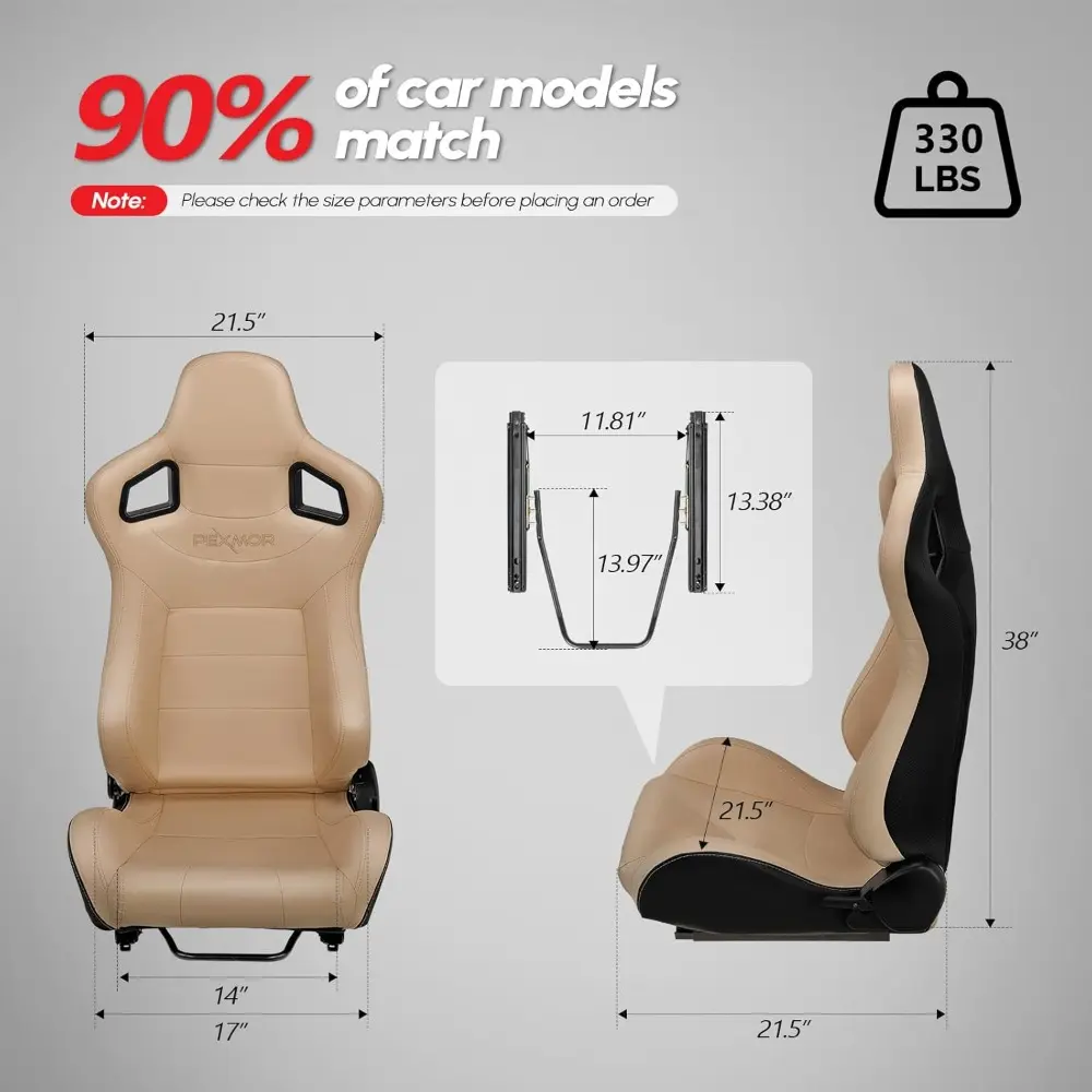 2 Pcs Reclinable Universal Racing Bucket Seats w/Dual Slider, PU & Carbon Leather Adjustable Race Seats for Cars, Driver and Pa