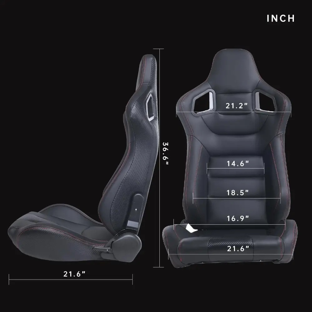 2 Pcs Adjustable Universal Racing Seats with Double Sliders, Reclinable Bucket Seats, 1 Pair of Sport Seats for Vehicles (Black