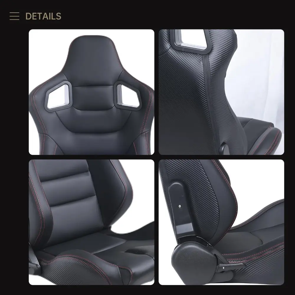 2 Pcs Adjustable Universal Racing Seats with Double Sliders, Reclinable Bucket Seats, 1 Pair of Sport Seats for Vehicles (Black