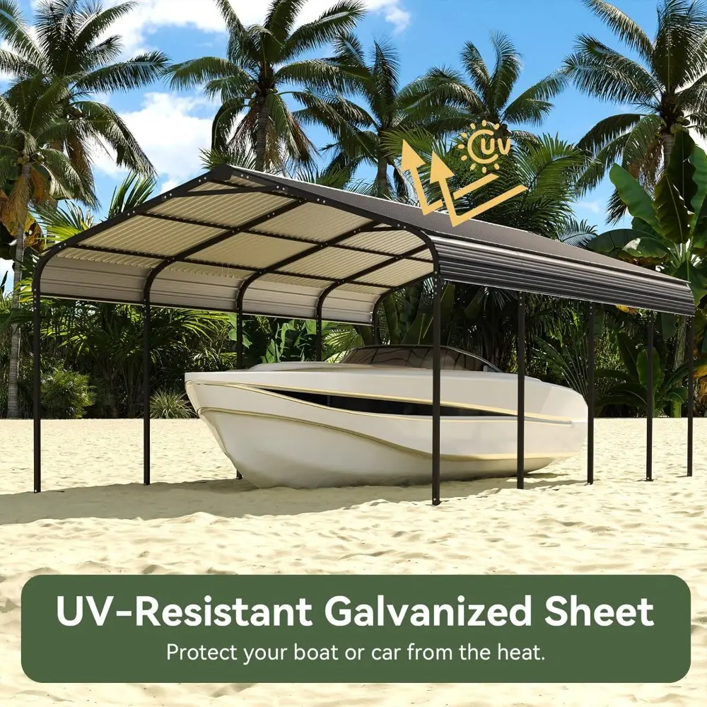 12x20 FT Metal Carport, Heavy Duty Carport Canopy with Galvanized Steel Roof & Frame, 12'W x 20'D x 8.8'H Metal Garage Building