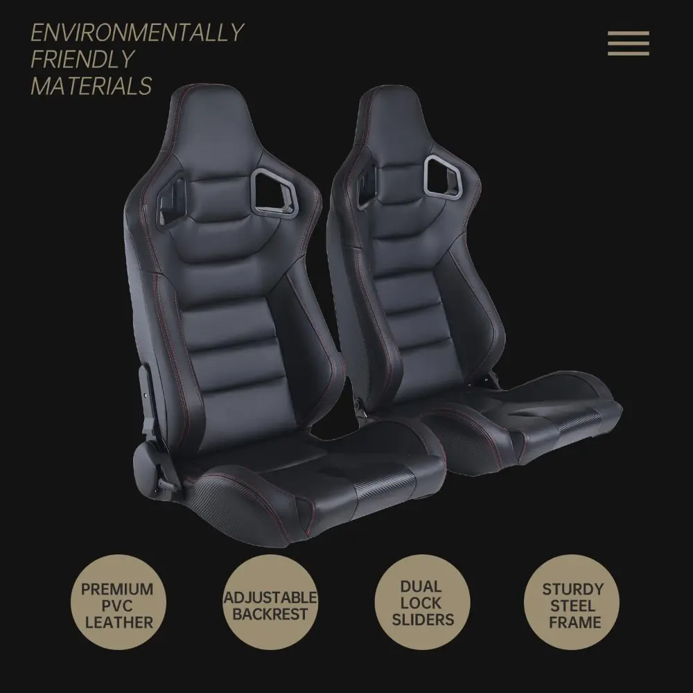 2 Pcs Adjustable Universal Racing Seats with Double Sliders, Reclinable Bucket Seats, 1 Pair of Sport Seats for Vehicles (Black