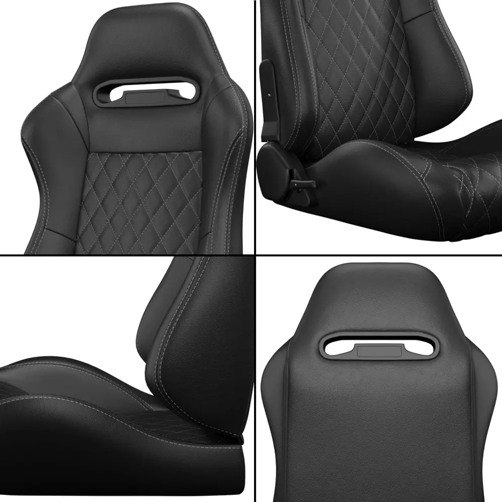 Pair of Universal Racing Seats, PVC Leather, Racing Bucket Seats with Dual Sliders, Reclinable for Driver and Passenger Side (VR