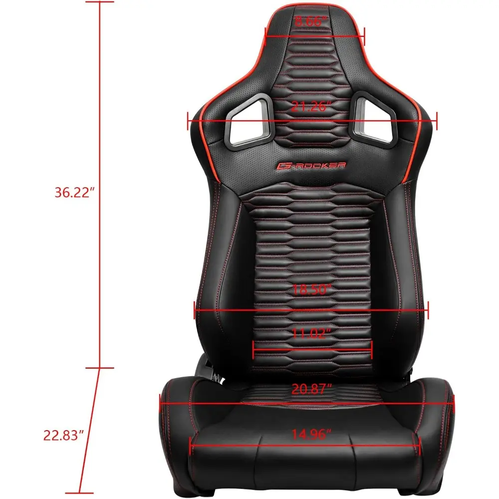 Universal Racing Seats with Dual Sliders, Reclinable Black PU Leather With Red Strip Carbon Leather back Sport Bucket Seats, 1