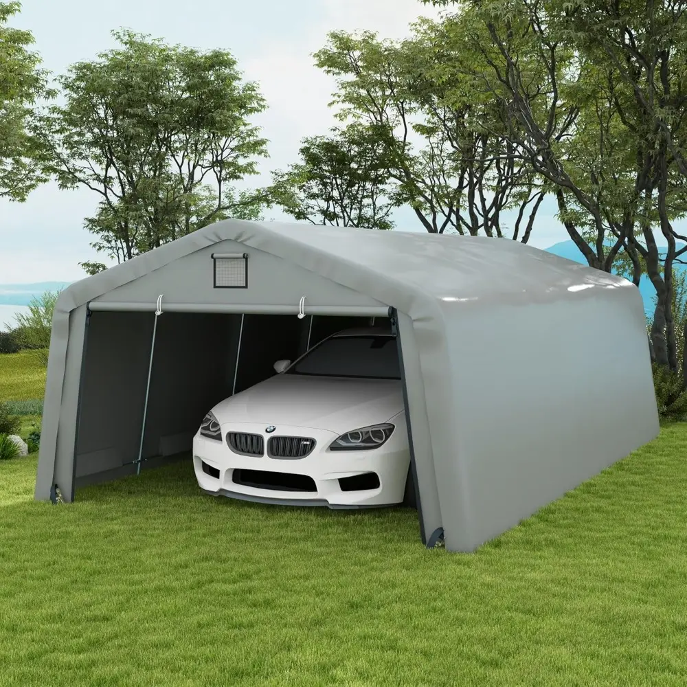 12' x 20' Heavy Duty Carport, Portable Garage Canopy Tent with 2 Ventilation Windows and Large Door, for Car, Truck, Boat, Moto