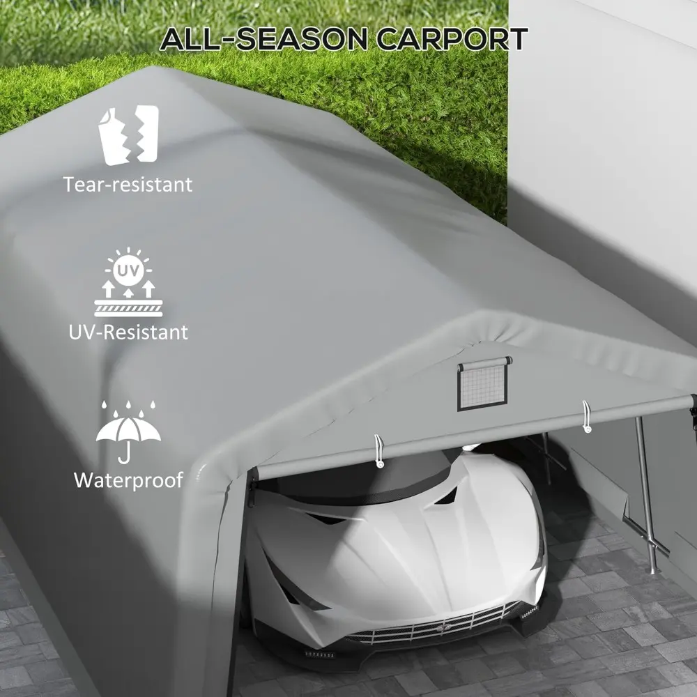 12' x 20' Heavy Duty Carport, Portable Garage Canopy Tent with 2 Ventilation Windows and Large Door, for Car, Truck, Boat, Moto