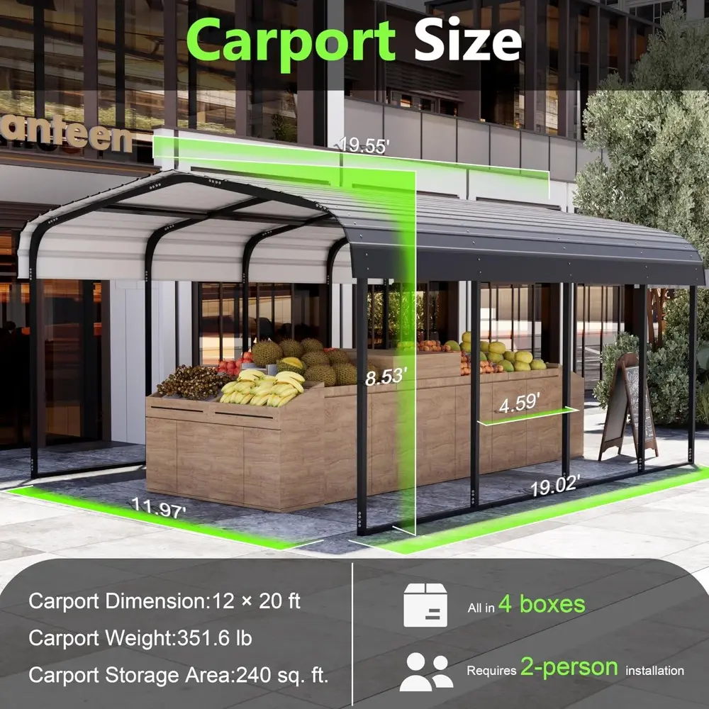 Metal Carport 12×20 Heavy Duty, Carport Kit with Galvanized Steel Roof Building and Frame, Outdoor Storage Car Port Metal Canop