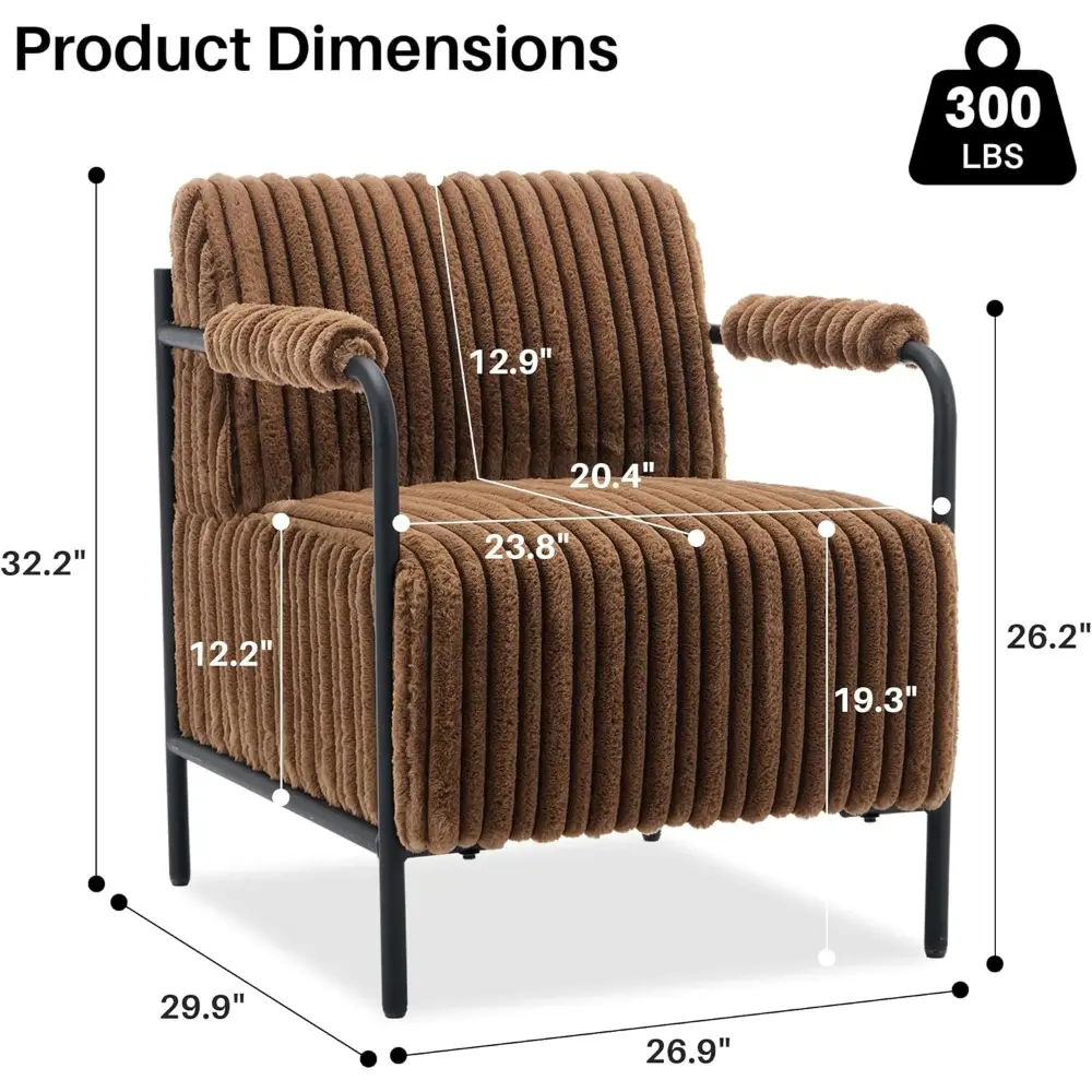 Modern Velvet Accent Chair Brown Plush Fluffy Upholstery Sturdy Metal Frame Lounge Armchair Ergonomic Reading Chair for Living R
