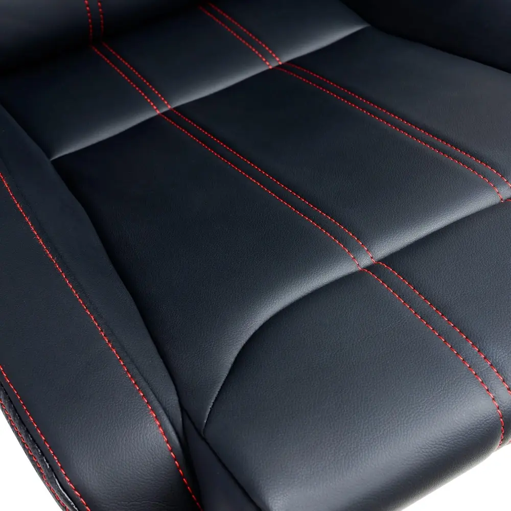Pair Universal Racing Bucket Seats,Black PVC Leather Red Diamond Stitch Reclinable With Double Slider Low Bottom(Not Including S