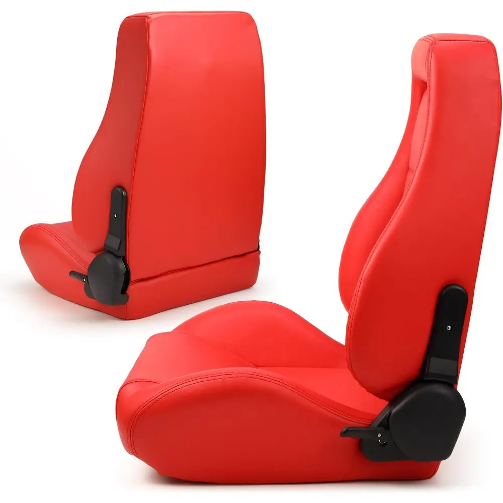Universal Classic Plain Red PVC Reclinable OBS Style Seats Pair