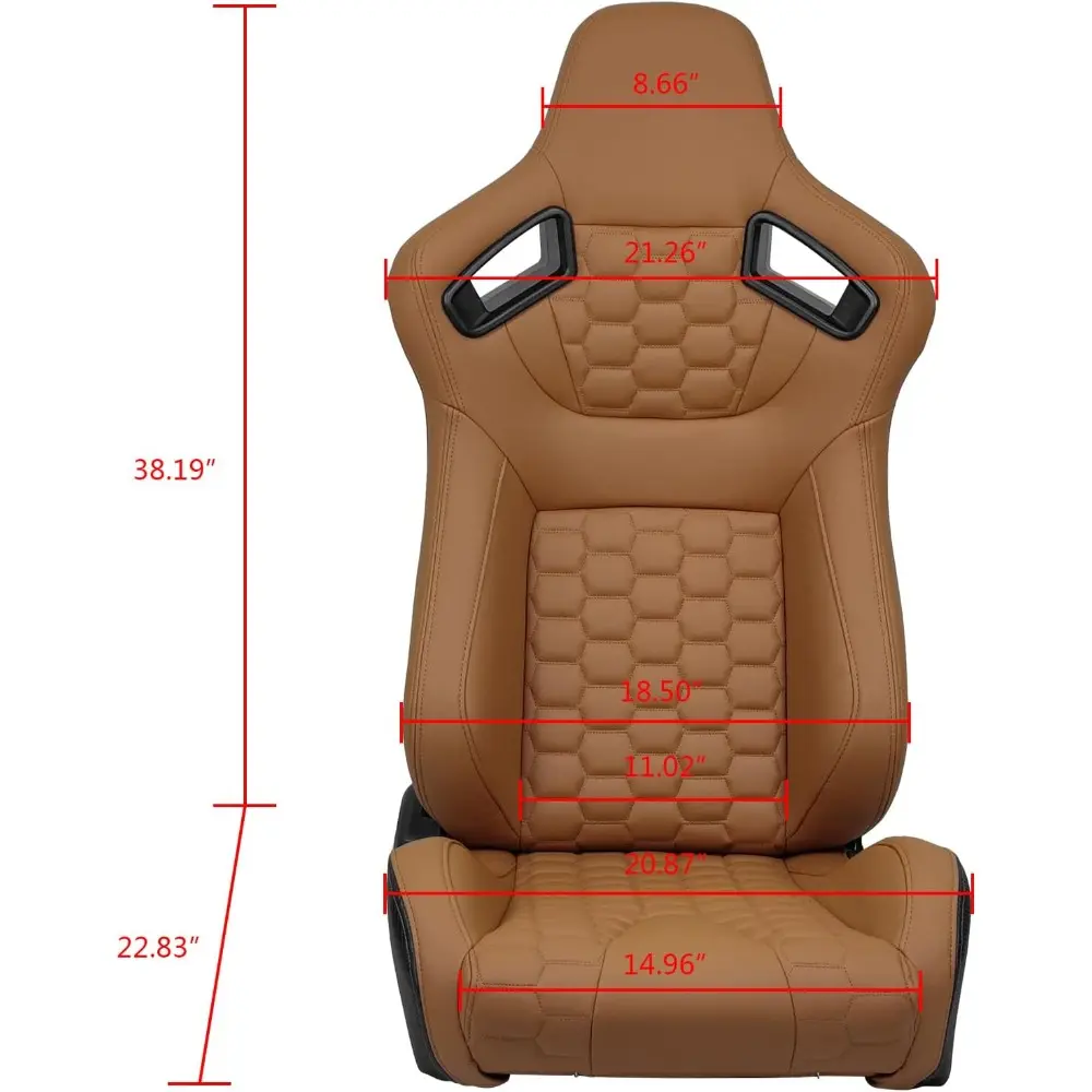 , Universal Racing Seats with Dual Sliders, Reclinable Brown PU + Carbon Leather with Hexagonal Quilting Sport Bucket Seats, 1 P