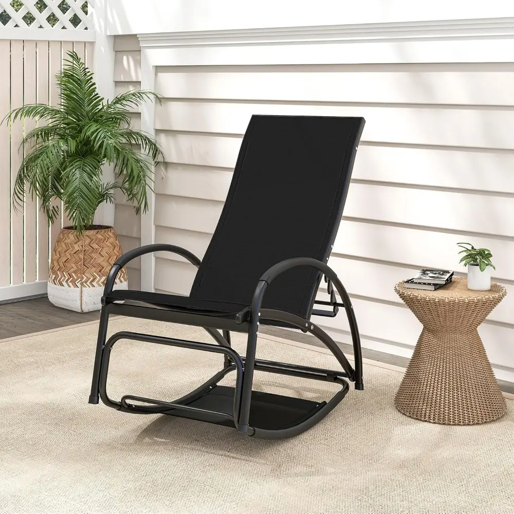 2-in-1 Outdoor Rocking Chairs of 2, Convertible Lounge Chair with 4-Position Adjustable Backrest, Curved Armrests, Lightweight