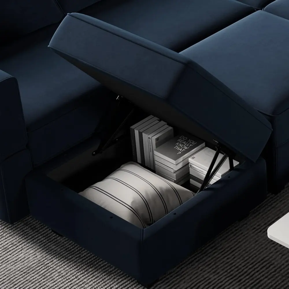 Modular Sofa Couch with Storage Seats Velvet 3 Seater Sofa for Living Room Blue