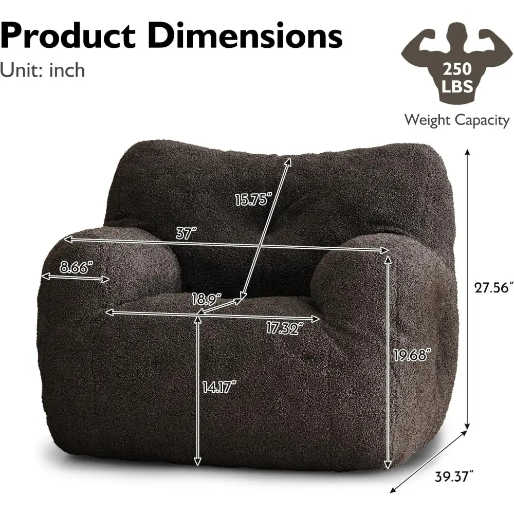 Bean Bag Chair, Filled Beanbag Chair for Living Room, Stuffed Beanbag Chairs, Comfy Bean Bag Chairs with Filling (Teddy Fabric i