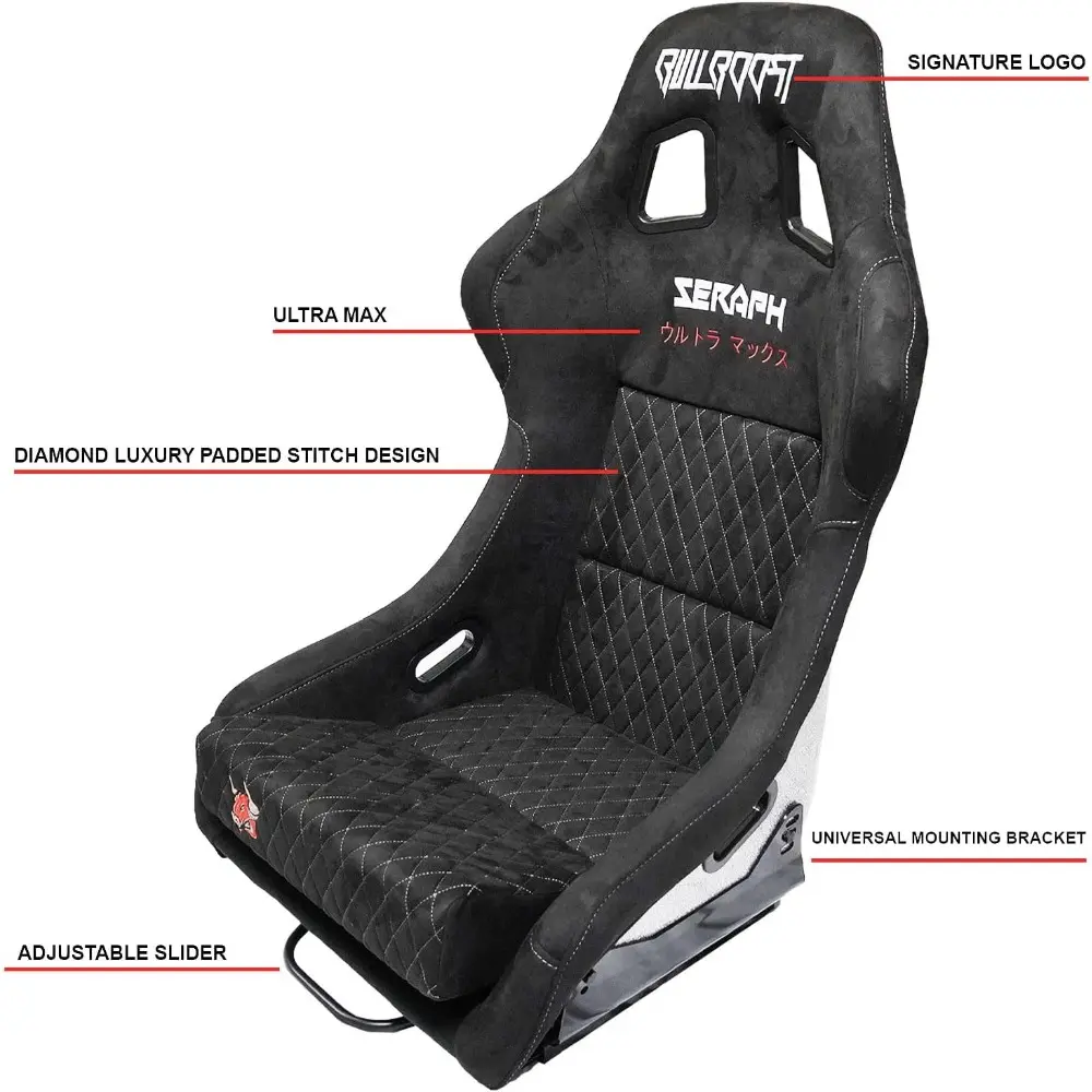 Adjustable Diamond Luxury Racing Lowered Ultra Max Bucket Seat w/Sliders SINGLE BLACK
