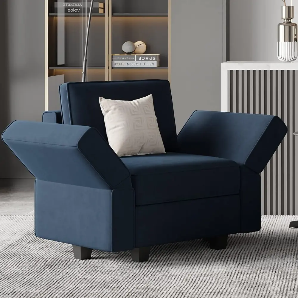 Modular Sofa Couch with Storage Seats Velvet 3 Seater Sofa for Living Room Blue