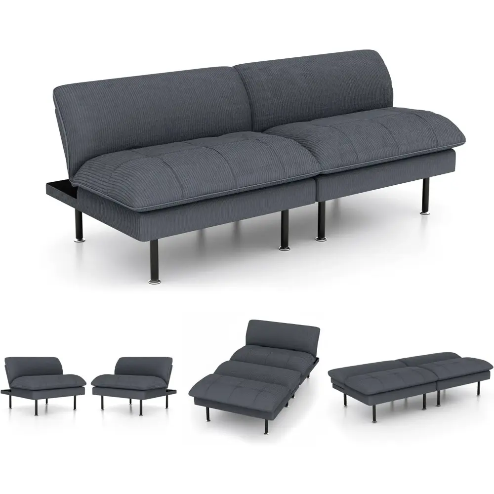 2 Sets 70" Futon Sofa Bed, 4 in 1 Multi-Function Couch Sleeper with Adjustable Backrest, Modern Convertible Futon, Recliner Smal