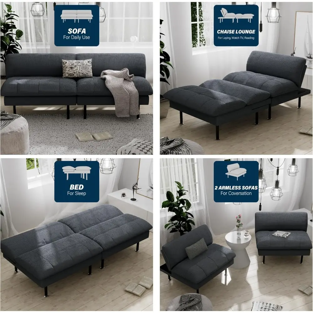 2 Sets 70" Futon Sofa Bed, 4 in 1 Multi-Function Couch Sleeper with Adjustable Backrest, Modern Convertible Futon, Recliner Smal