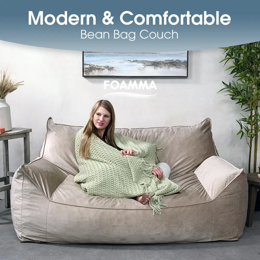 Bean Bag Sofa Chair, Taupe - Bean Bag Chair with Armrests, Bean Bag Couch with High-Density Foam, Reading Chair, Lounge Chair f