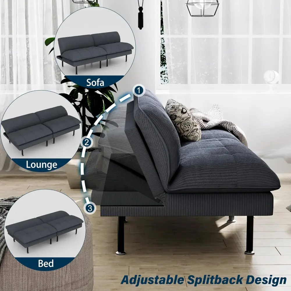 2 Sets 70" Futon Sofa Bed, 4 in 1 Multi-Function Couch Sleeper with Adjustable Backrest, Modern Convertible Futon, Recliner Smal