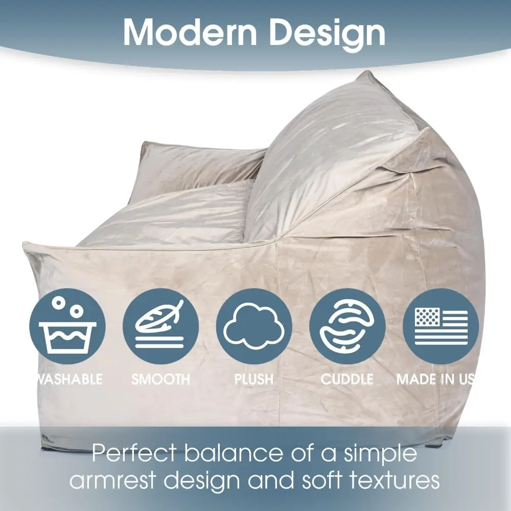 Bean Bag Sofa Chair, Taupe - Bean Bag Chair with Armrests, Bean Bag Couch with High-Density Foam, Reading Chair, Lounge Chair f