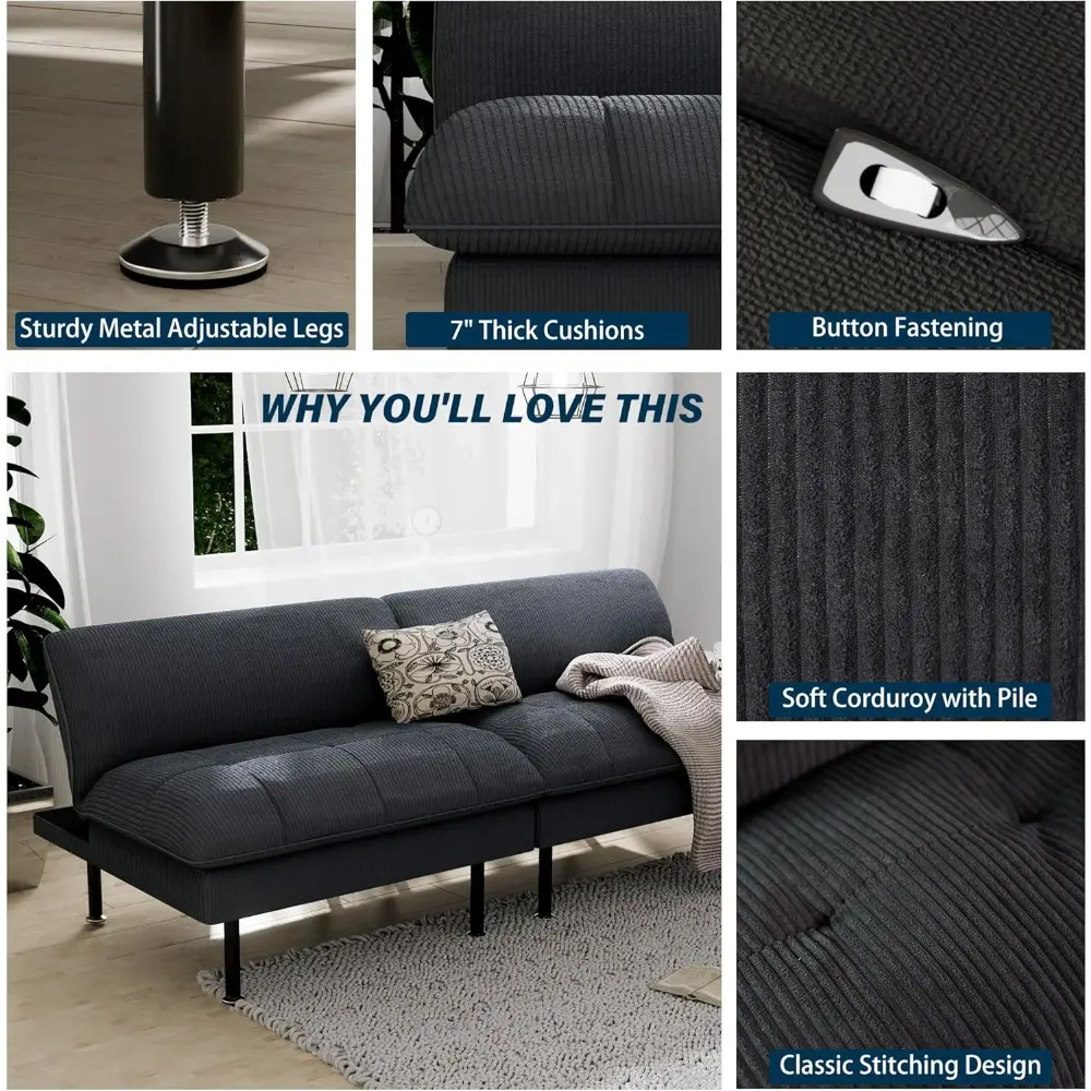 2 Sets 70" Futon Sofa Bed, 4 in 1 Multi-Function Couch Sleeper with Adjustable Backrest, Modern Convertible Futon, Recliner Smal
