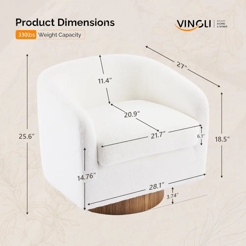 360°Swivel White Teddy Fleece Accent Chairs Set of 2 with Engineered Wood Base and Removable Cushion,Curved Back Barrel Chairs,