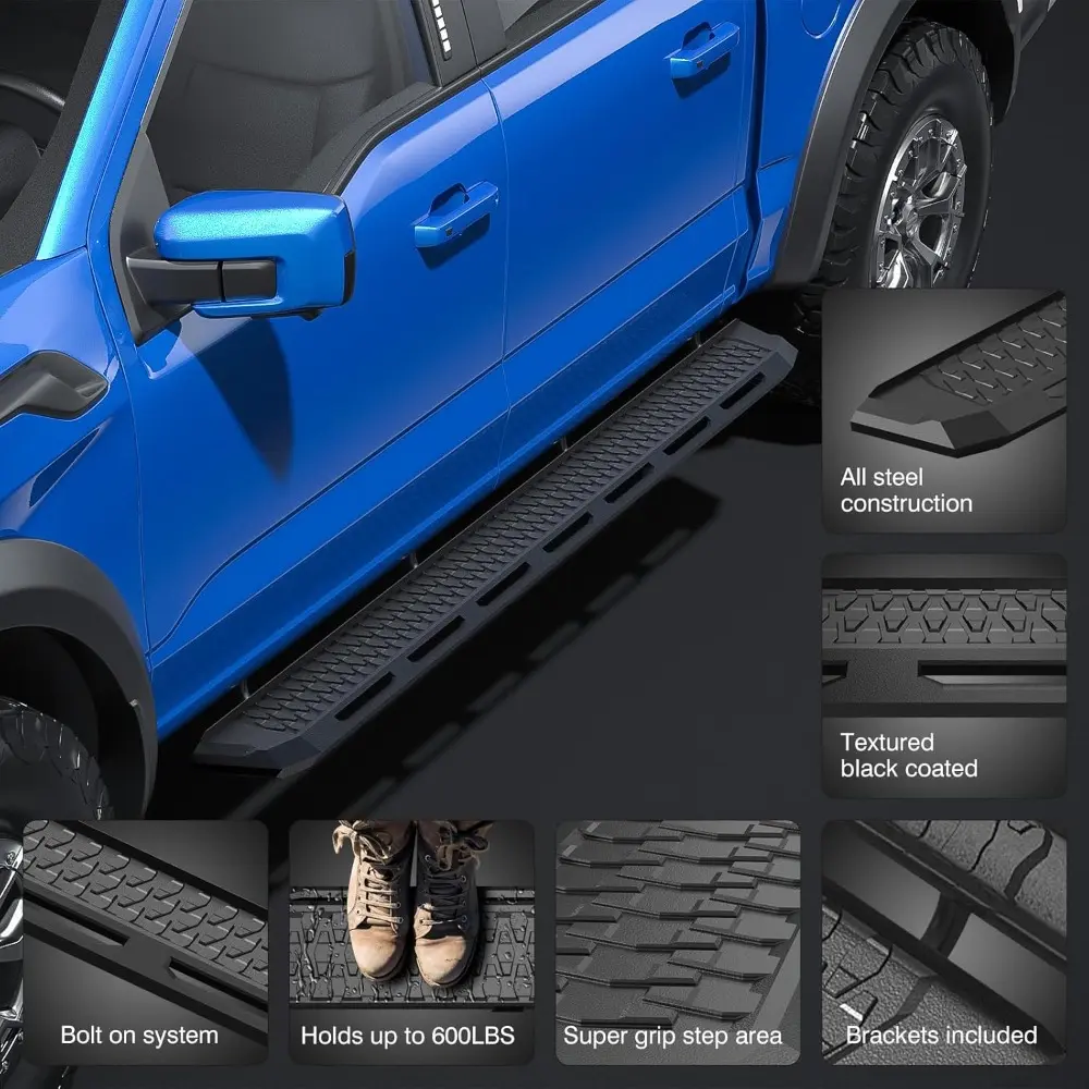 Landing Zone 7" Integral Stamped Running Boards Custom Fit 2022-2025 Toyota Tundra CrewMax Cab Side Steps Nerf Bars, Textured B