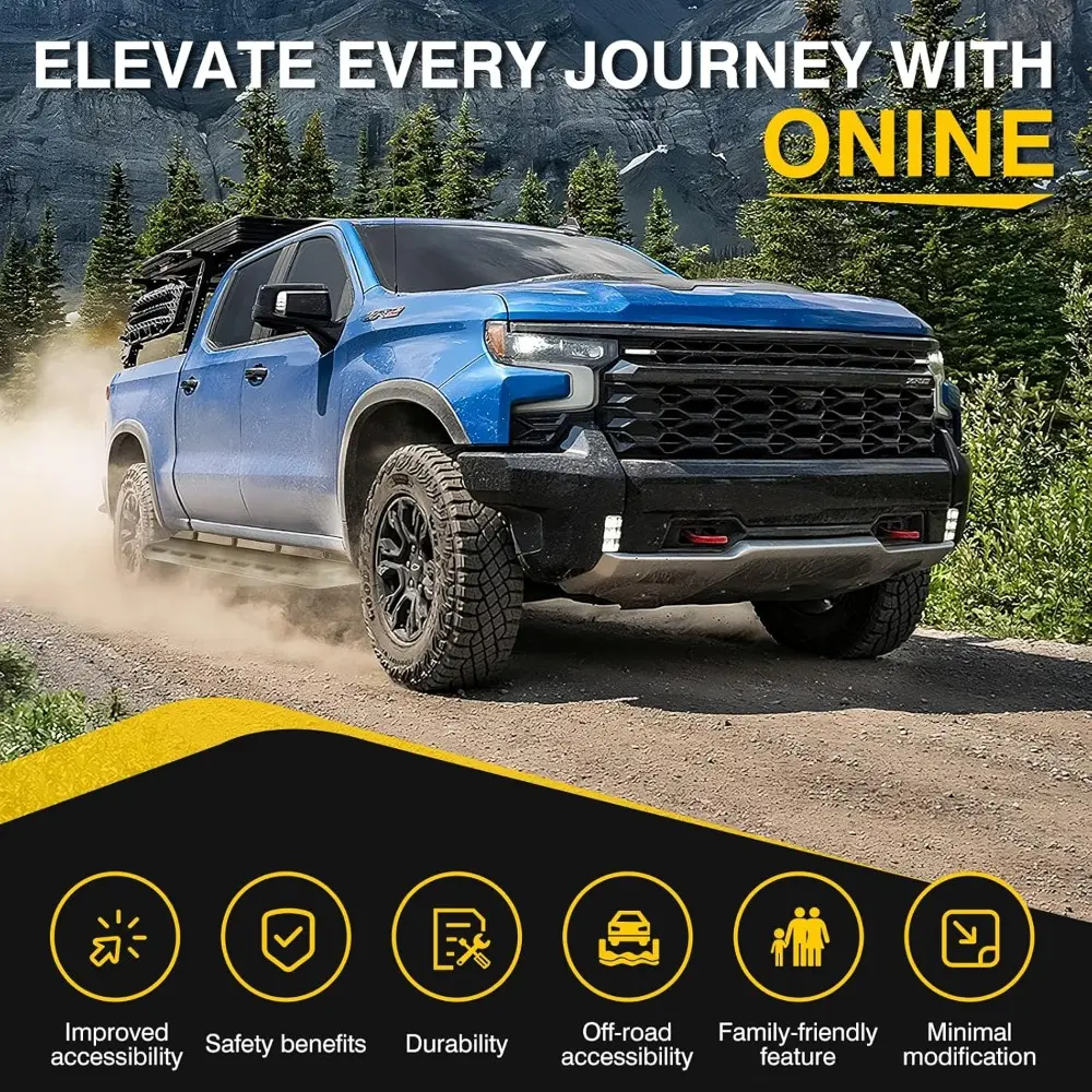 Landing Zone 7" Integral Stamped Running Boards Custom Fit 2022-2025 Toyota Tundra CrewMax Cab Side Steps Nerf Bars, Textured B