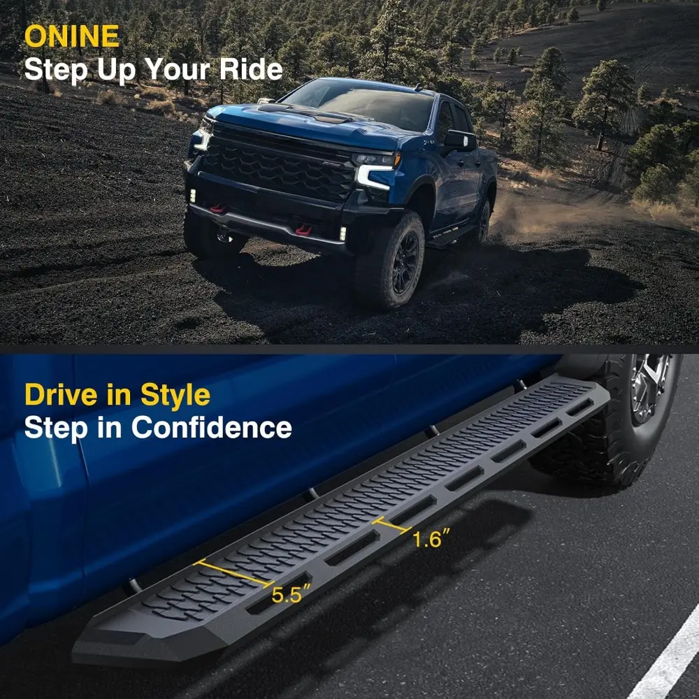 Landing Zone 7" Integral Stamped Running Boards Custom Fit 2022-2025 Toyota Tundra CrewMax Cab Side Steps Nerf Bars, Textured B