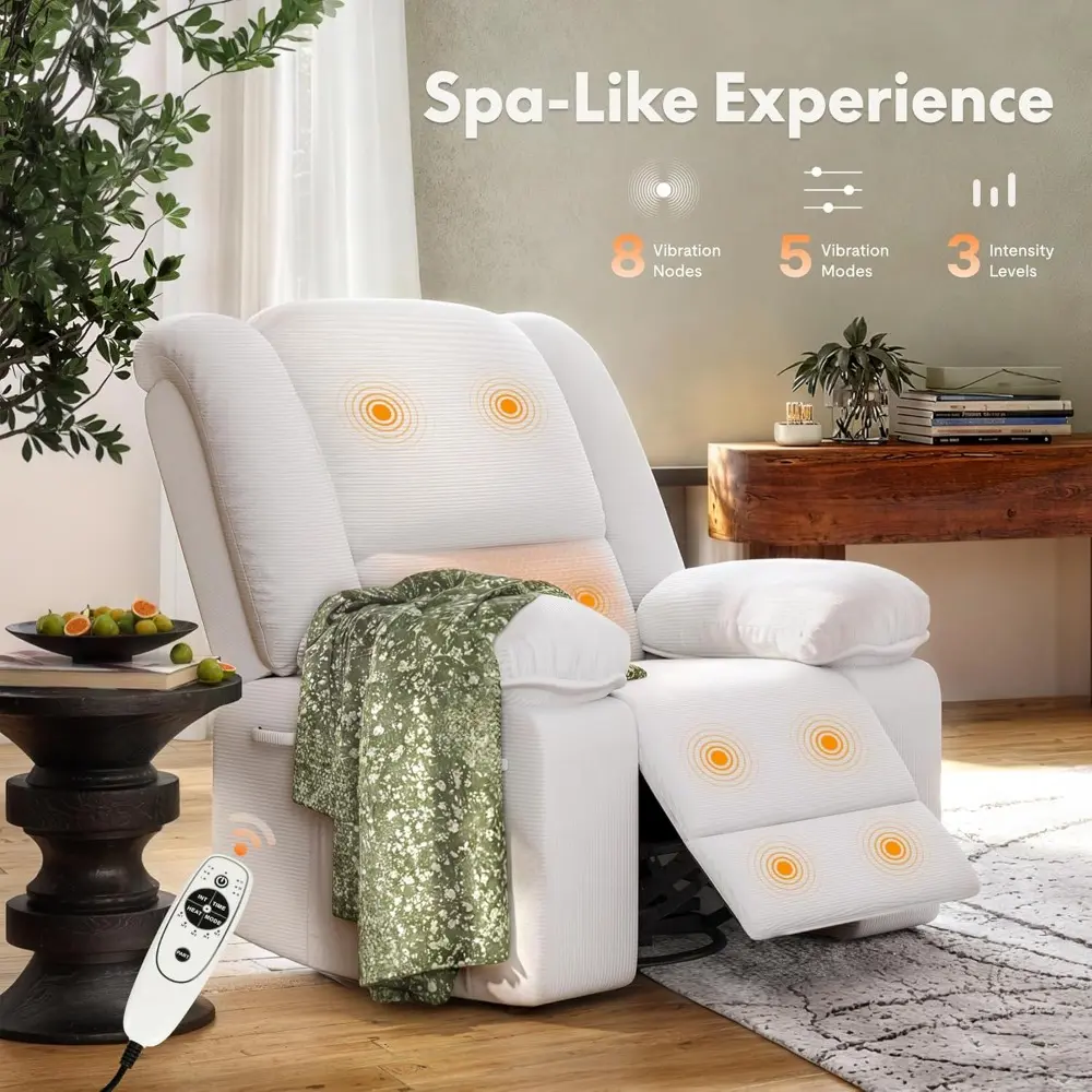Adult Swivel Rocker Recliner with Massage and Heating, Comfortable Swivel Glider Sofa for Living Spaces and Bedrooms