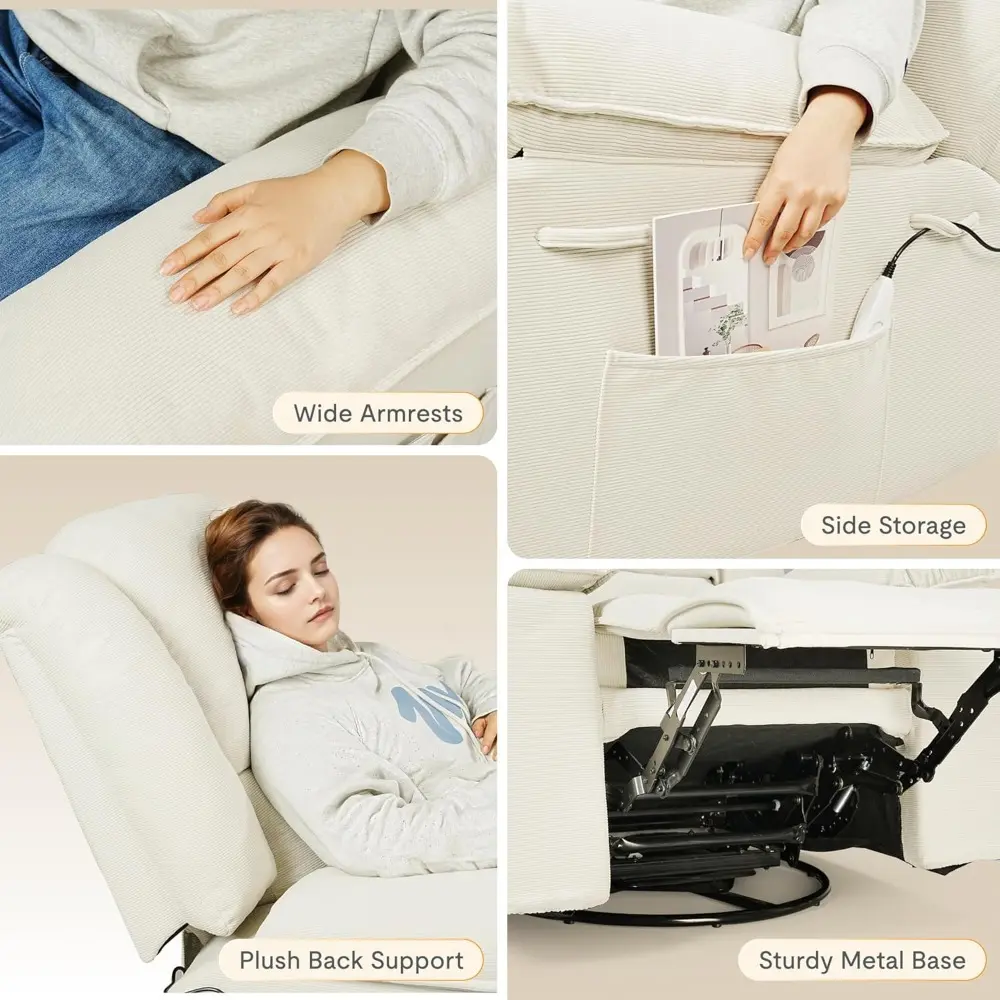 Adult Swivel Rocker Recliner with Massage and Heating, Comfortable Swivel Glider Sofa for Living Spaces and Bedrooms