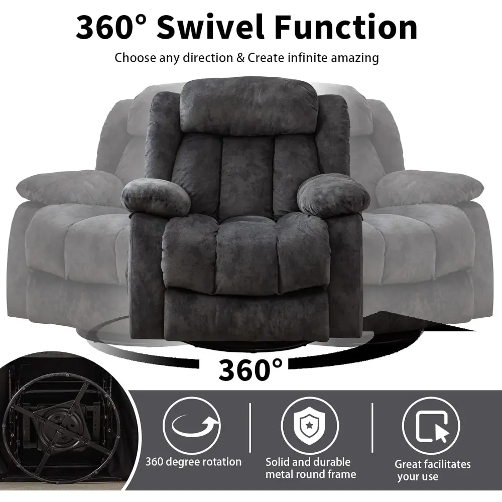 Swivel Rocker Recliner Chair with Heat and Vibration, 360-Degree Swivel Manual Recliners, Non-Slip Fabric, Single Sofa for Comfo