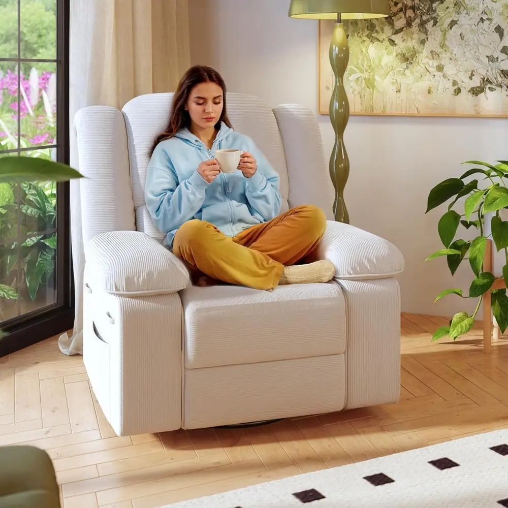 Adult Swivel Rocker Recliner with Massage and Heating, Comfortable Swivel Glider Sofa for Living Spaces and Bedrooms