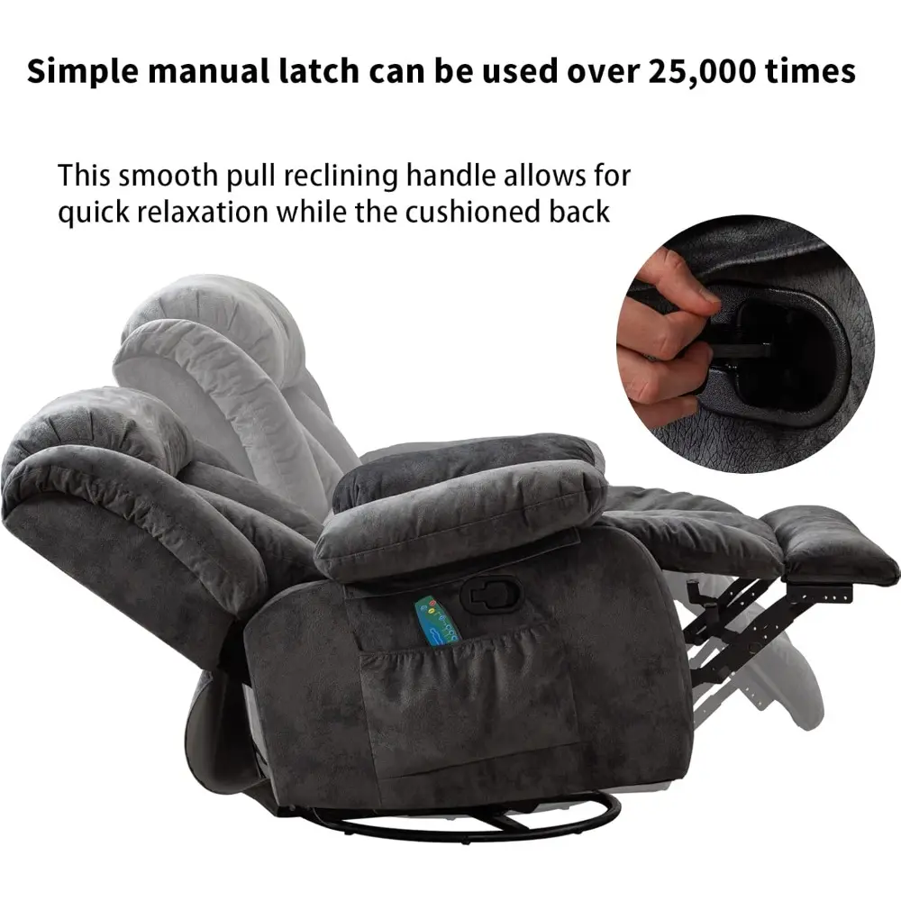 Swivel Rocker Recliner Chair with Heat and Vibration, 360-Degree Swivel Manual Recliners, Non-Slip Fabric, Single Sofa for Comfo