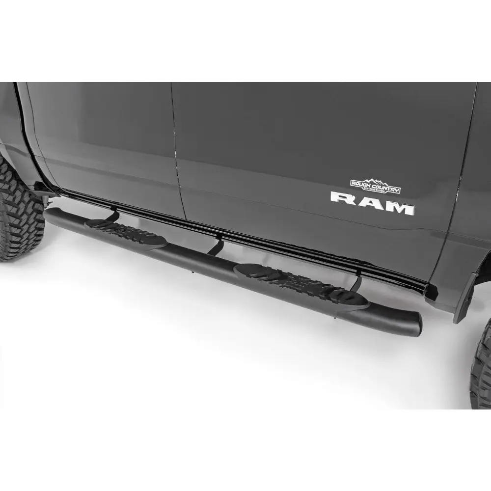 Oval Nerf Steps for Ram 1500 (2019-2025) 1500 TRX (2021-2024) Crew Cab - OEM Style Rails with Built-in Side Steps