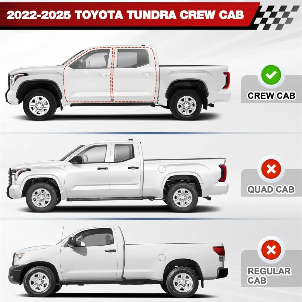 Running Boards Two Raised Step Compatible with 2022-2025 Toyota Tundra Crew Max with 4 Full-Size Doors, Two Stairs Design Side S