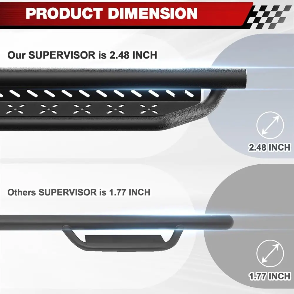 Running Boards Two Raised Step Compatible with 2022-2025 Toyota Tundra Crew Max with 4 Full-Size Doors, Two Stairs Design Side S