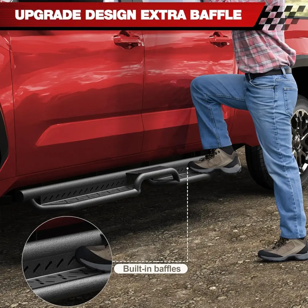 Running Boards Two Raised Step Compatible with 2022-2025 Toyota Tundra Crew Max with 4 Full-Size Doors, Two Stairs Design Side S