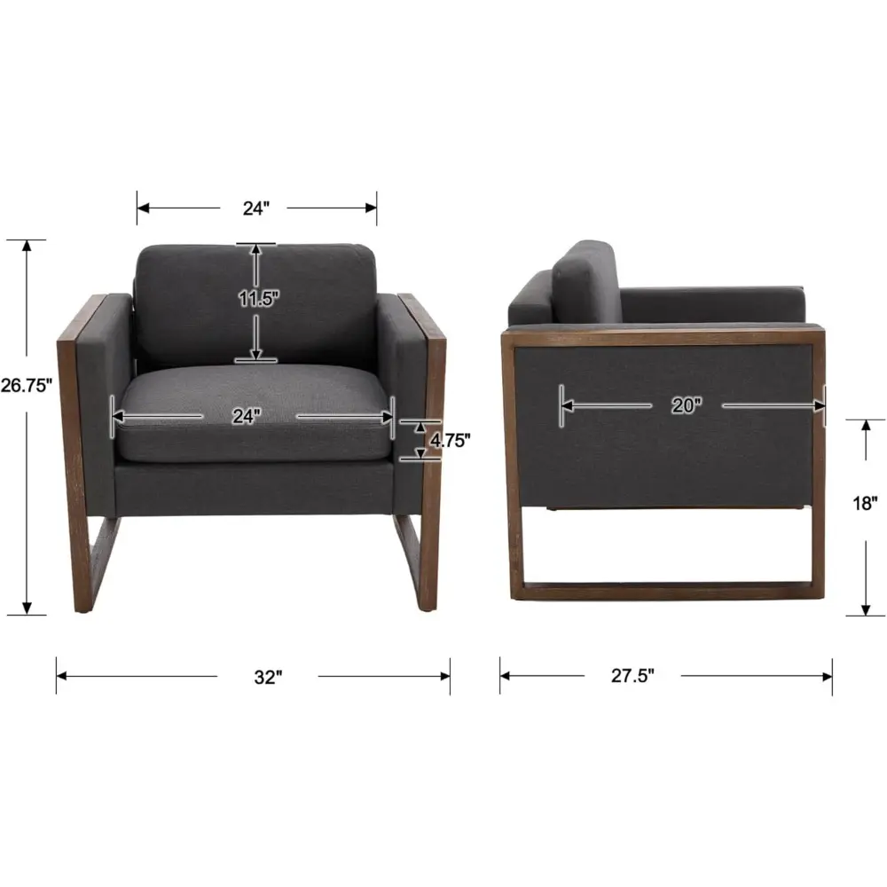 Farmhouse Accent Chair Set of 2 French Country Linen Seat Club Armchair with Brushed Legs Upholstered Single Lounge Reading Chai