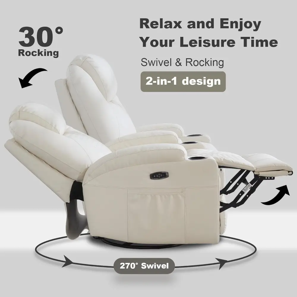 Electric Massage Chair with Swivel, Rocking, Reclining, Heat, LED Lights, USB & Type-C Ports, Infinite Positioning, and Cup Hold