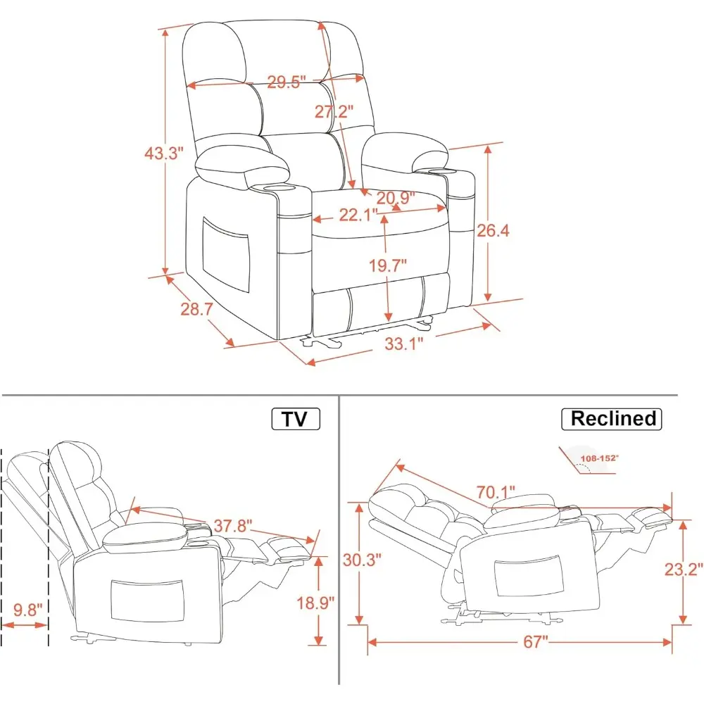 "Massage Chair with Heat and Vibration, Zero Gravity Recliner with USB Ports and Cup Holders for Living Room Comfort"