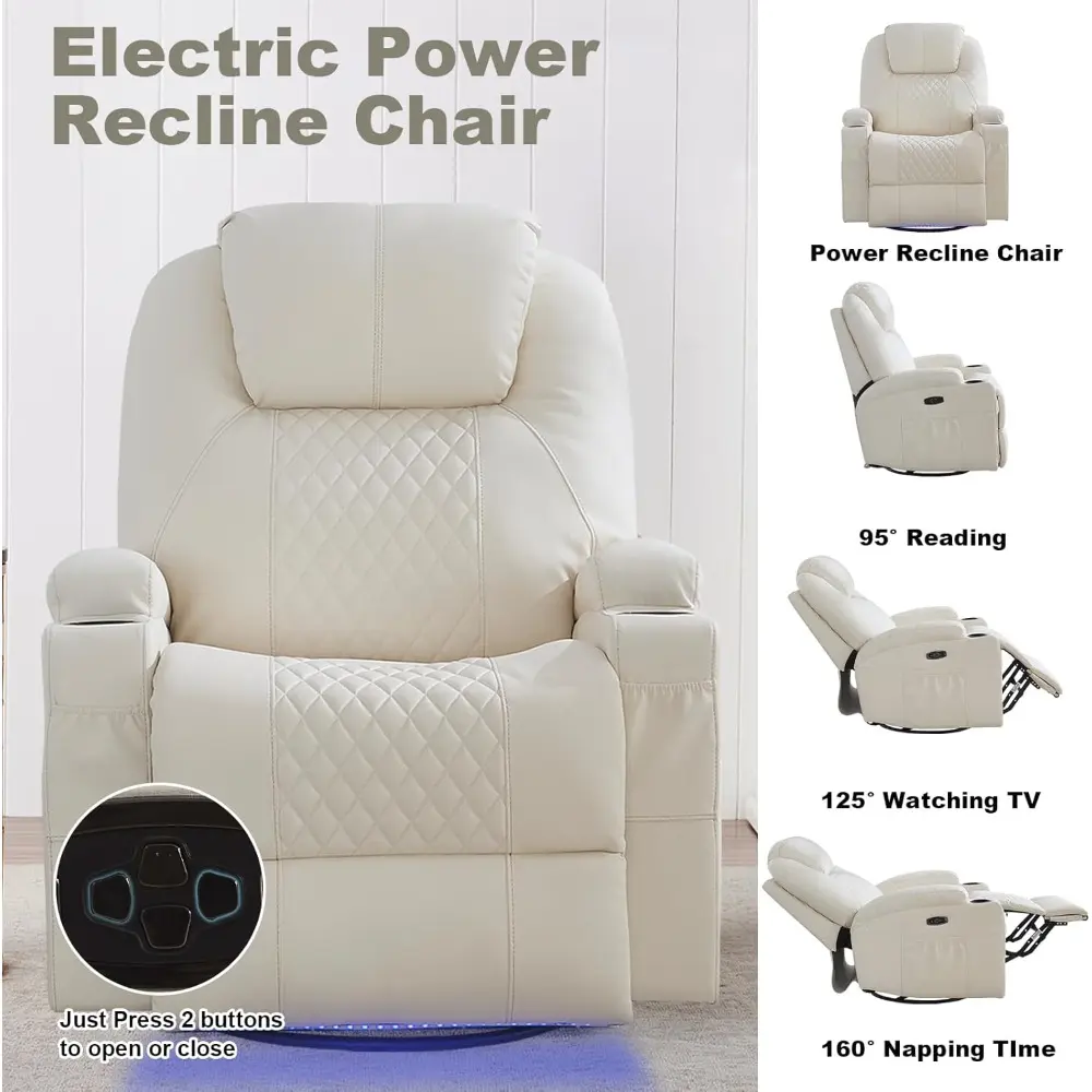 Electric Massage Chair with Swivel, Rocking, Reclining, Heat, LED Lights, USB & Type-C Ports, Infinite Positioning, and Cup Hold