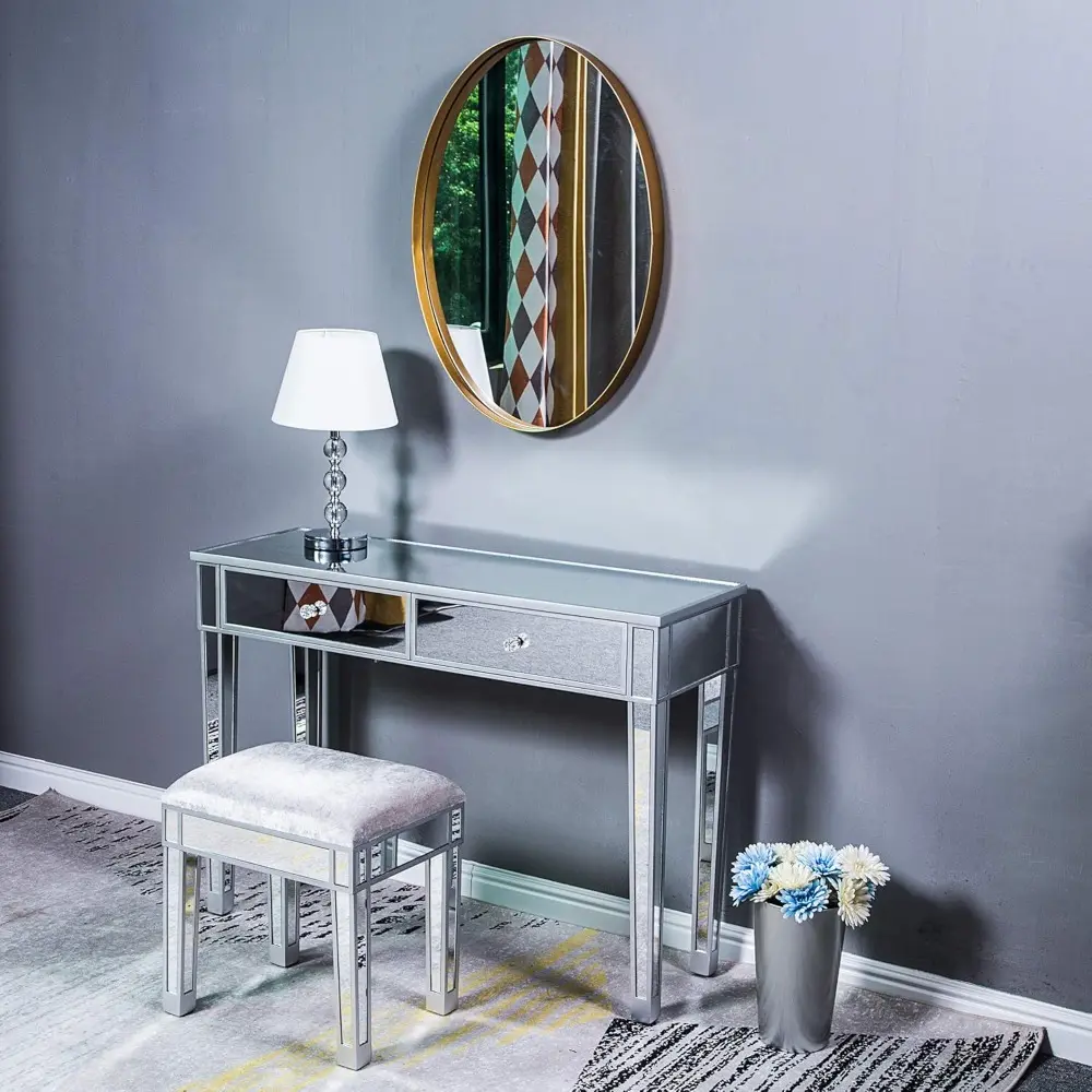 Mirrored Console Table, Modern Makeup Vanity Desk Dressing Table with 2 Drawers, Contemporary Accent Sofa Table for Entryway/Li