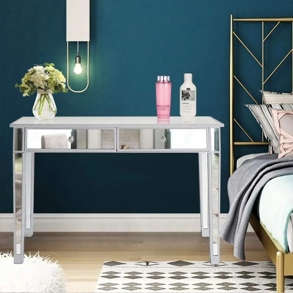 Mirrored Console Table, Modern Makeup Vanity Desk Dressing Table with 2 Drawers, Contemporary Accent Sofa Table for Entryway/Li