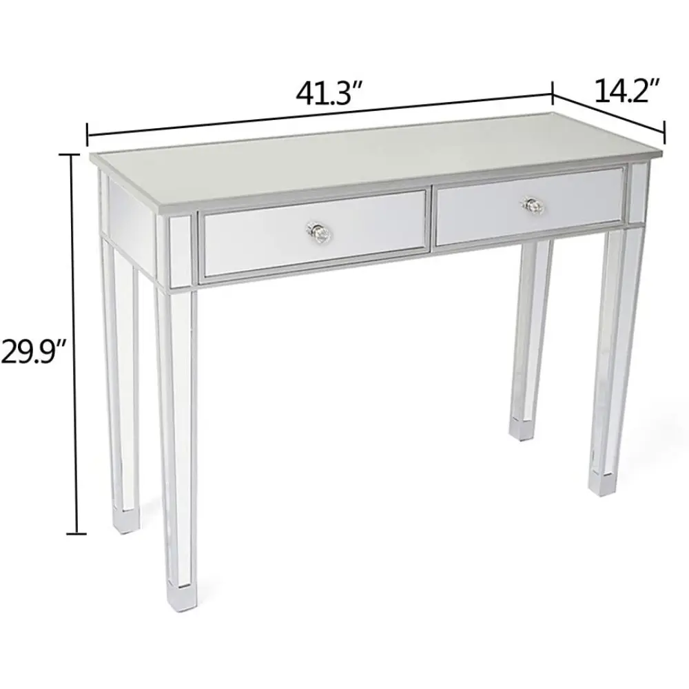 Mirrored Console Table, Modern Makeup Vanity Desk Dressing Table with 2 Drawers, Contemporary Accent Sofa Table for Entryway/Li
