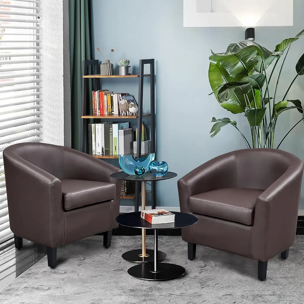 PU Leather Accent Chairs, Modern Barrel Chairs Side Chairs, Comfy Club Chairs with Soft Padded, 2 Chairs for Living Room/Bedroo