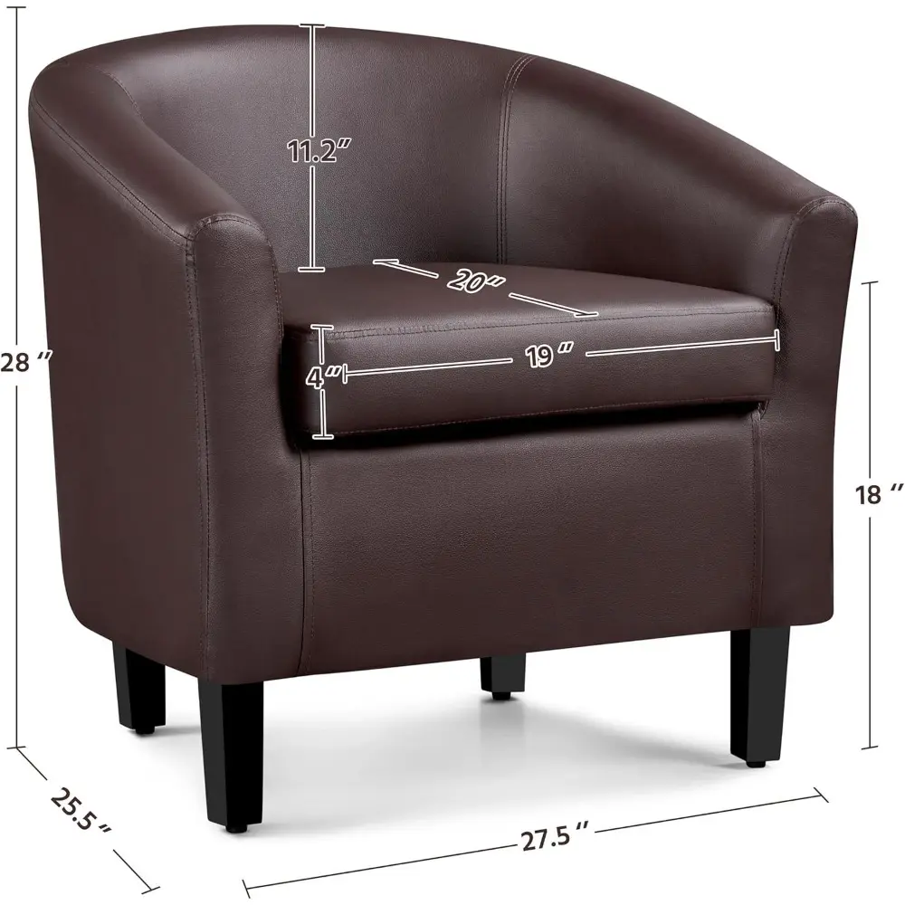 PU Leather Accent Chairs, Modern Barrel Chairs Side Chairs, Comfy Club Chairs with Soft Padded, 2 Chairs for Living Room/Bedroo